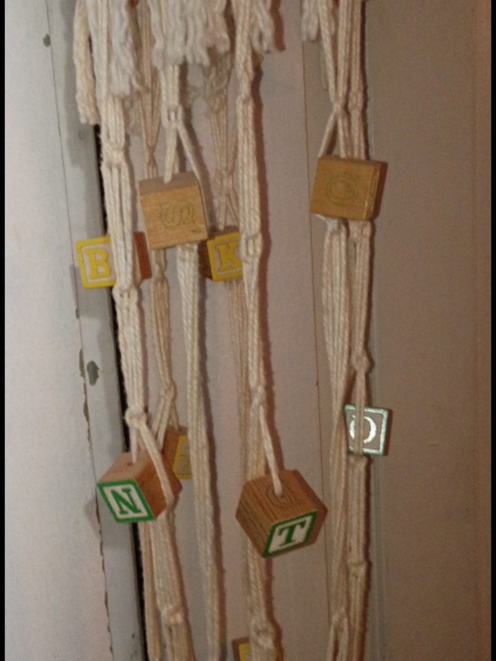 Handmade Macramé Plant Hanger with Wooden Blocks - Cream and Natural